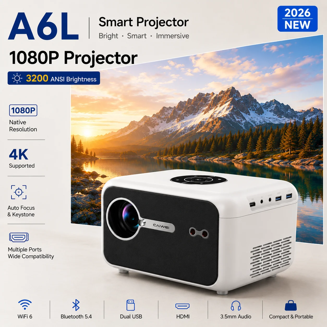 Smart Home Youtube - A6L 3200ANSI 4K Support Smart Projector