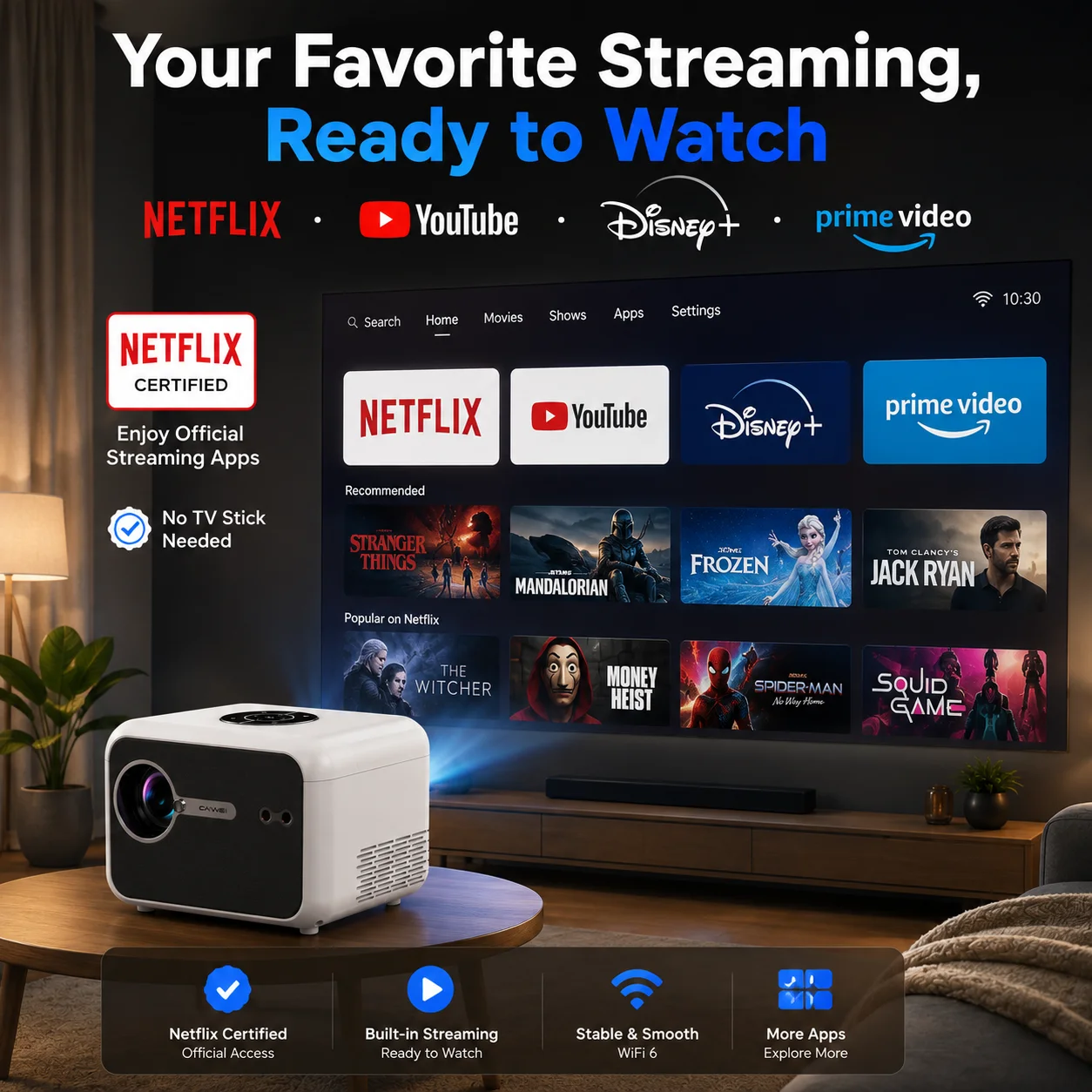 A6L 3200ANSI 4K Support Smart  - Smart Home Youtube ulasan dan harga