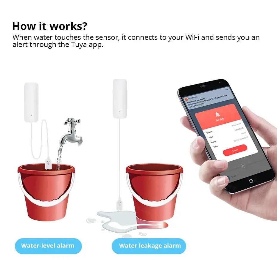 Tuya WiFi Smart Water Leak Sen - Wifi Water Sensor ulasan dan harga